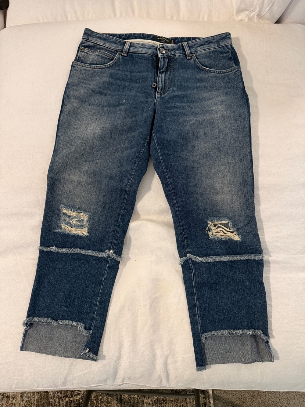 Dolce & Gabbana Distressed Dark Blue Cropped Jeans